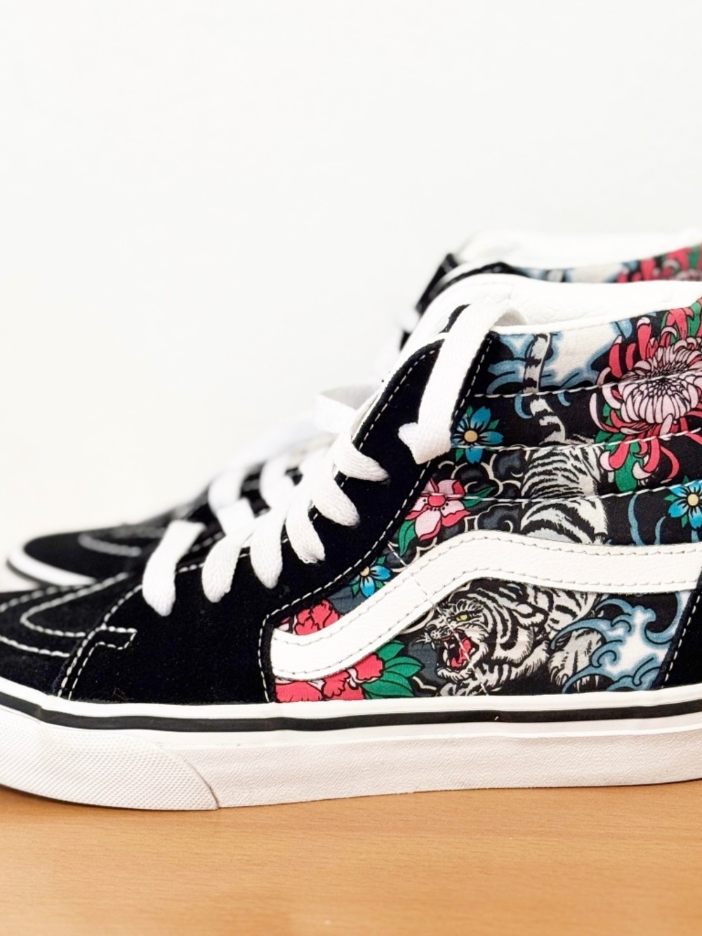 Vans Sk8-Hi Tiger Tattoo Floral Kids Shoes Skater Skateboarding Sneakers Size 4